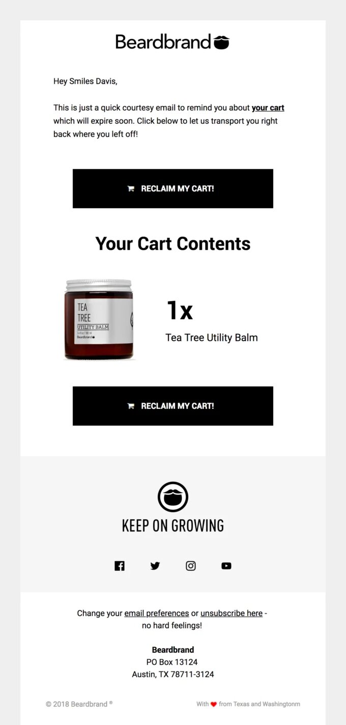 example email from beardbrand
