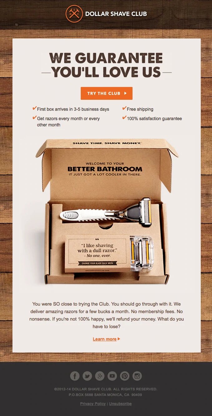 example email from dollar shave club