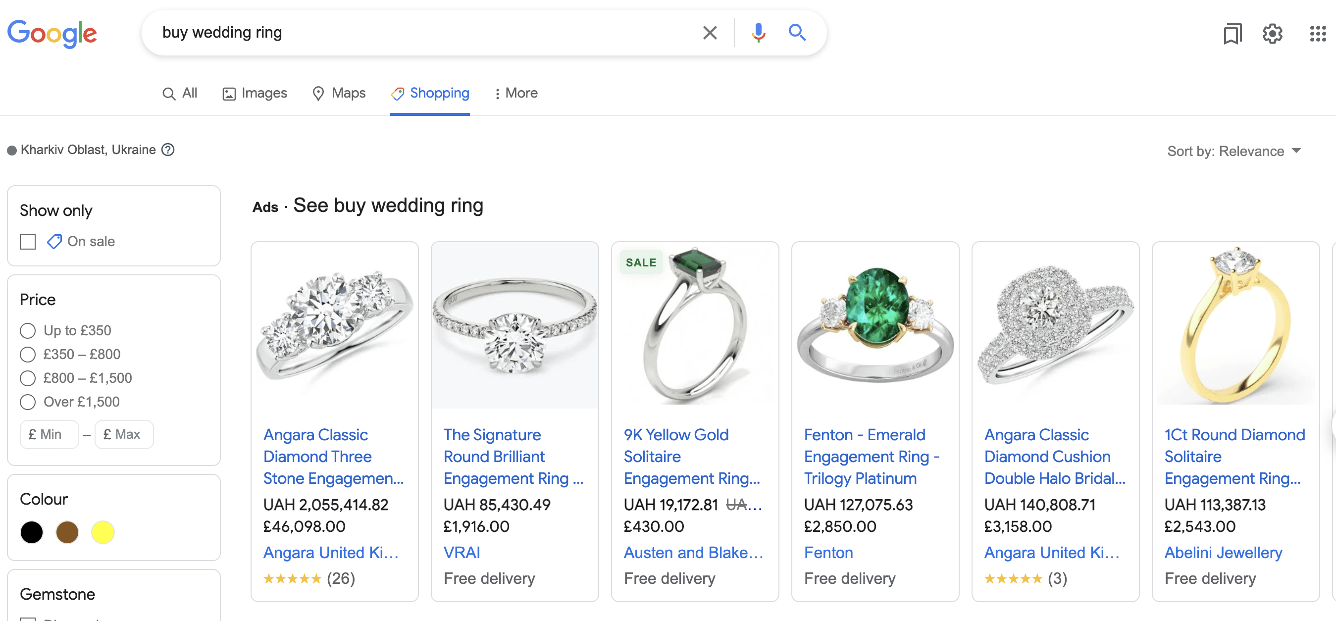 google shopping ads for jewellery