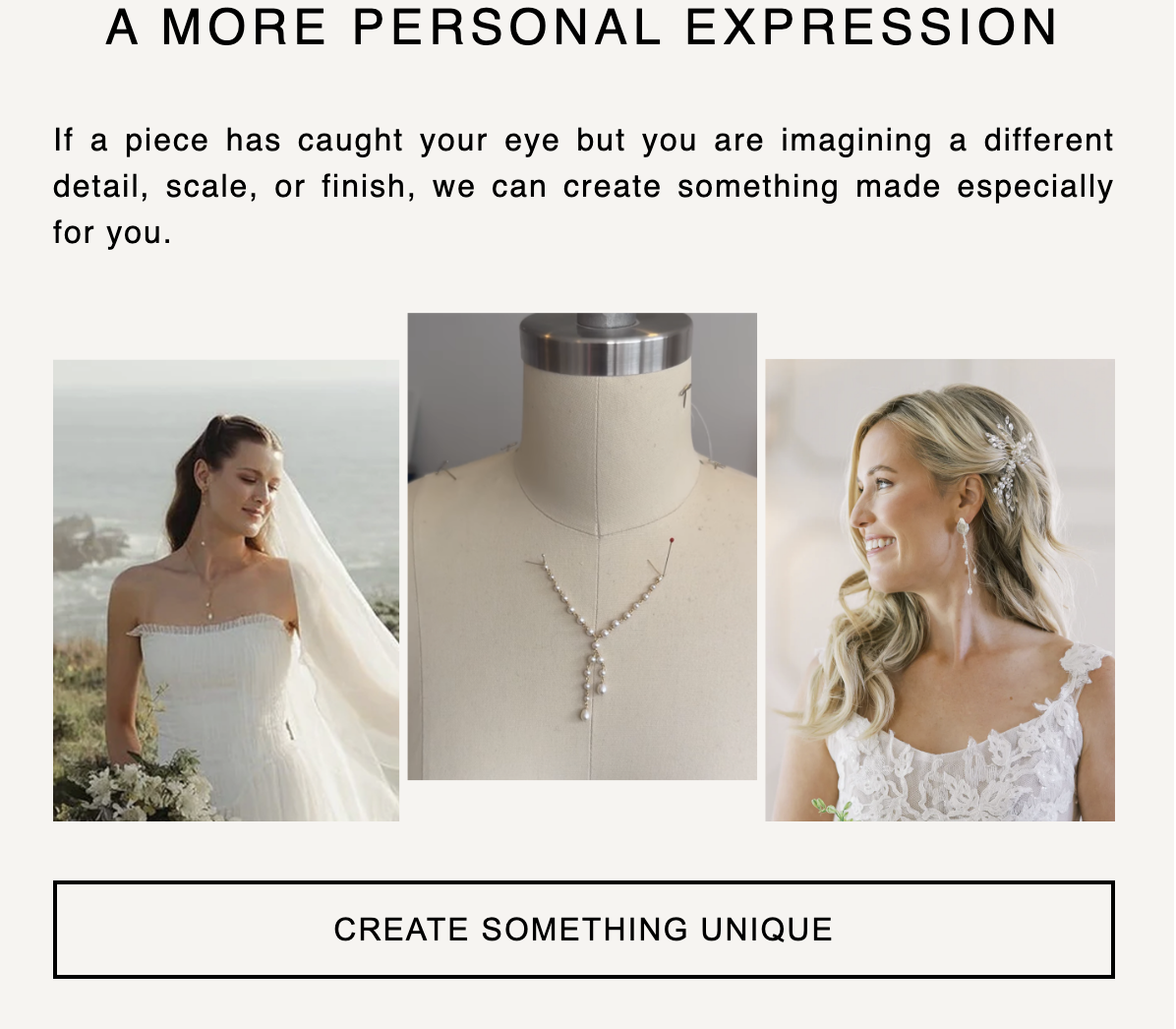 Custom jewelry email block for the bridal segment | UAATEAM Email block titled A More Personal Expression with bridal pearl jewelry photos