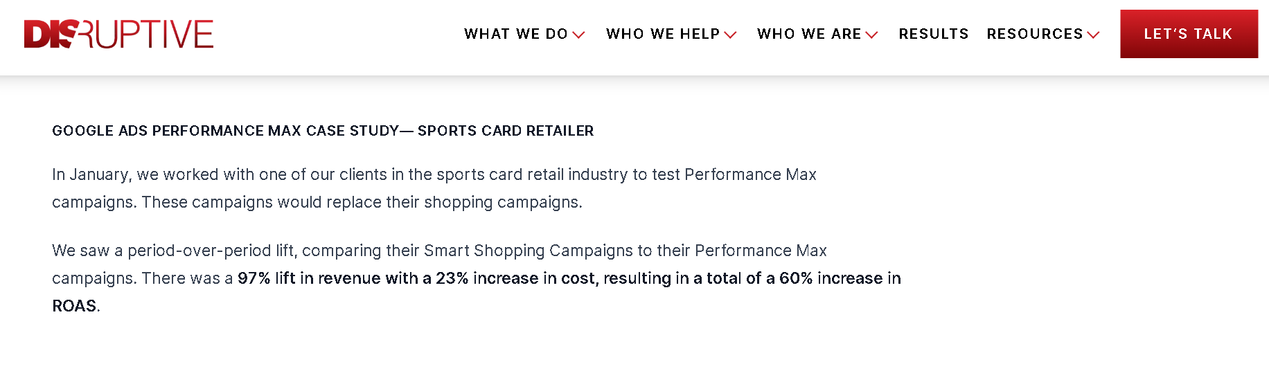 Disruptive Advertising Google Performance Max Campaign